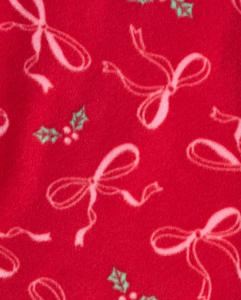 Baby And Toddler Girls Mommy Me Christmas Bows Dream Fleece Ruffle Nightgown