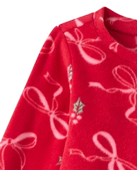 Baby And Toddler Girls Mommy Me Christmas Bows Dream Fleece Ruffle Nightgown