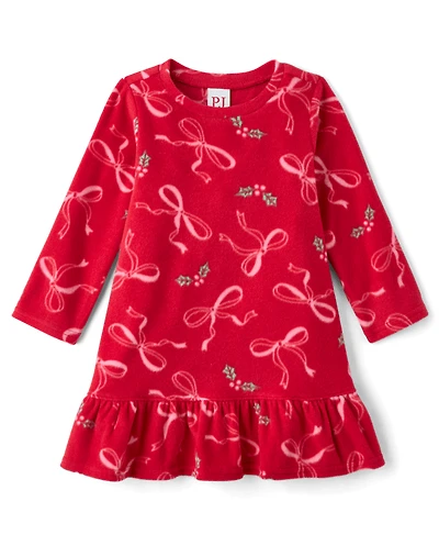 Nuisette en polaire à volants et nœuds de Noël pour petites filles, assortie celle maman moi