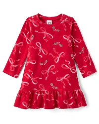 Nuisette en polaire à volants et nœuds de Noël pour petites filles, assortie celle maman moi