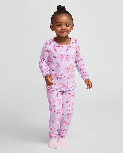 Baby And Toddler Girls Matching Family Candy Cane Velour Pajamas