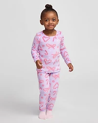 Baby And Toddler Girls Matching Family Candy Cane Velour Pajamas