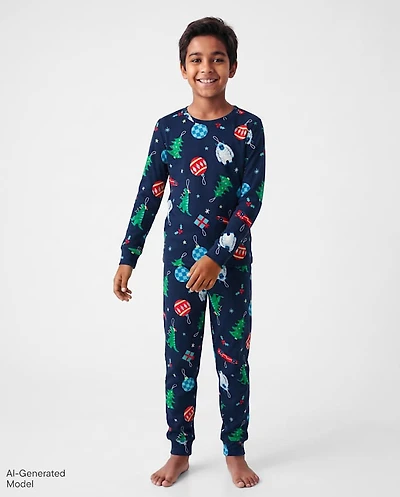 Boys Christmas Ornament Velour Pajamas