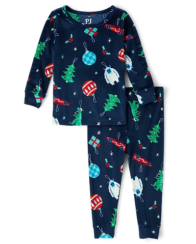 Baby And Toddler Boys Christmas Ornament Velour Pajamas