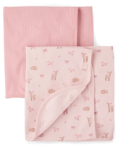 Baby Girls Deer Swaddle Blanket 2-Pack