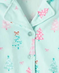 Womens Mommy And Me Christmas Tree Velour Button Front Pajamas