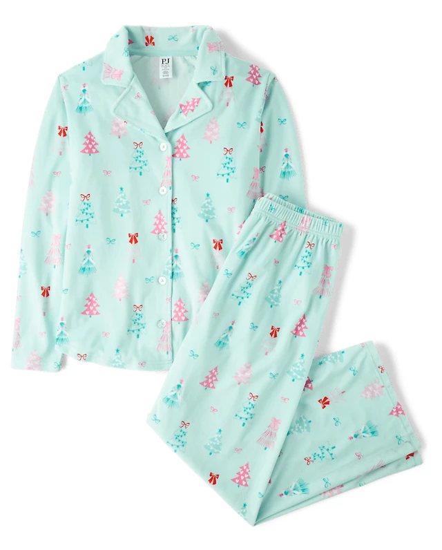 Womens Mommy And Me Christmas Tree Velour Button Front Pajamas