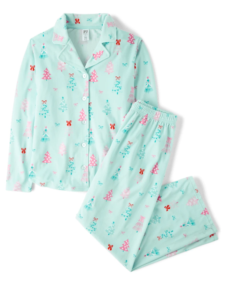 Womens Mommy And Me Christmas Tree Velour Button Front Pajamas