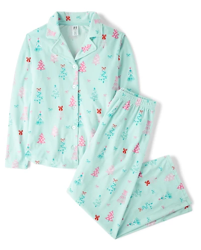 Womens Mommy And Me Christmas Tree Velour Button Front Pajamas
