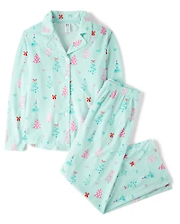Womens Mommy And Me Christmas Tree Velour Button Front Pajamas