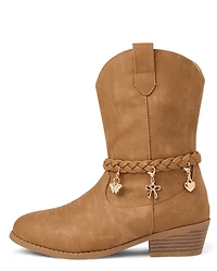 Girls Braided Charm Cowgirl Boots