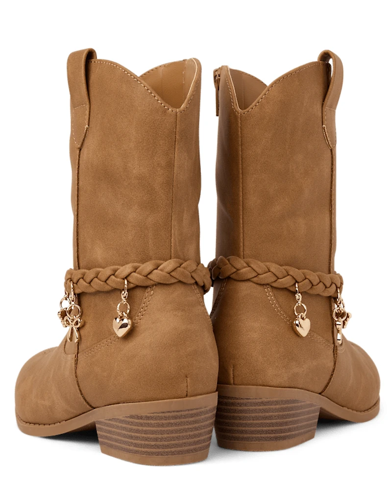 Girls Braided Charm Cowgirl Boots
