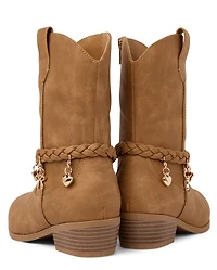 Girls Braided Charm Cowgirl Boots