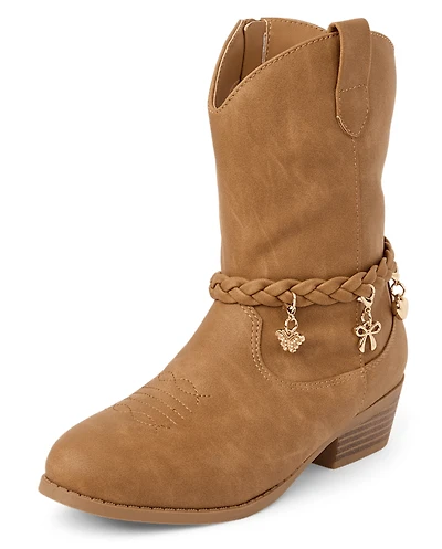 Girls Braided Charm Cowgirl Boots