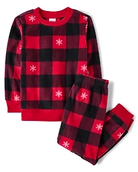 Pyjamas en polaire assortis pour enfants et toute la famille, motif à carreaux Buffalo