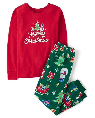 Pyjamas assortis pour enfants et famille, joyeux Noël, en coton polaire douce