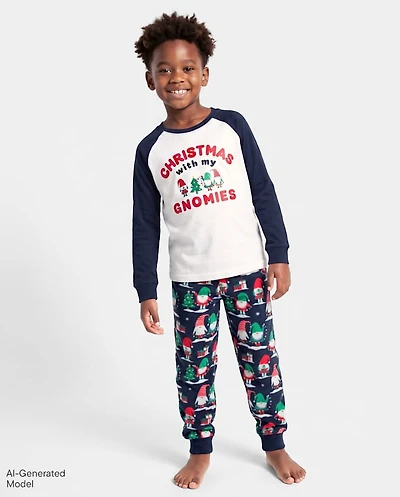Kids Matching Family Christmas Gnomies Cotton And Dream Fleece Pajamas