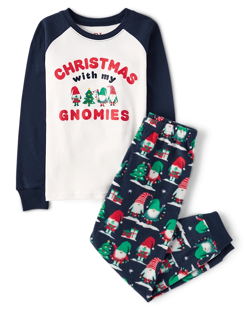 Kids Matching Family Christmas Gnomies Cotton And Dream Fleece Pajamas