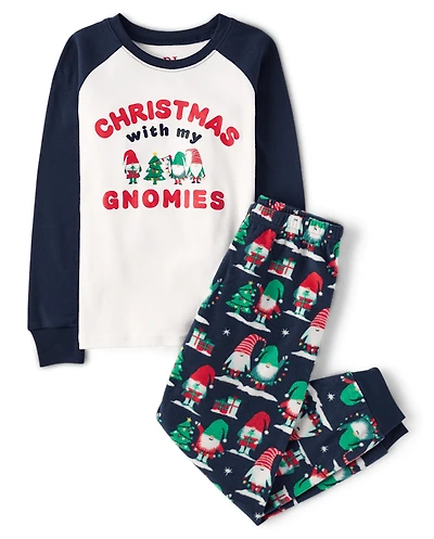 Kids Matching Family Christmas Gnomies Cotton And Dream Fleece Pajamas