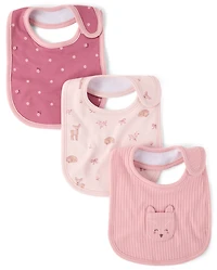 Baby Girls Embroidered Deer Bib 3-Pack