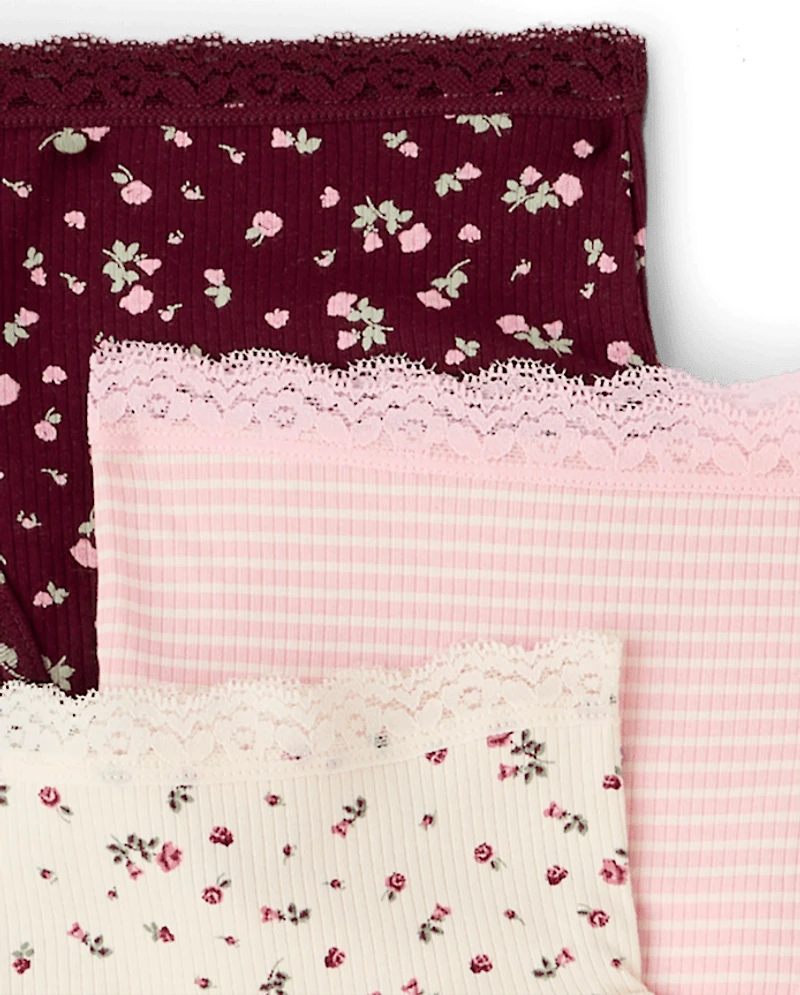 Girls Floral Ribbed Hipster Underwear 7-Pack
