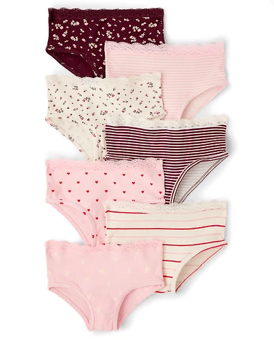 Girls Floral Ribbed Hipster Underwear 7-Pack