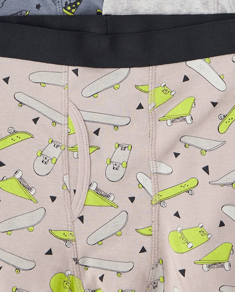 Boys Dino Skateboard Boxer Brief Underwear 5-Pack