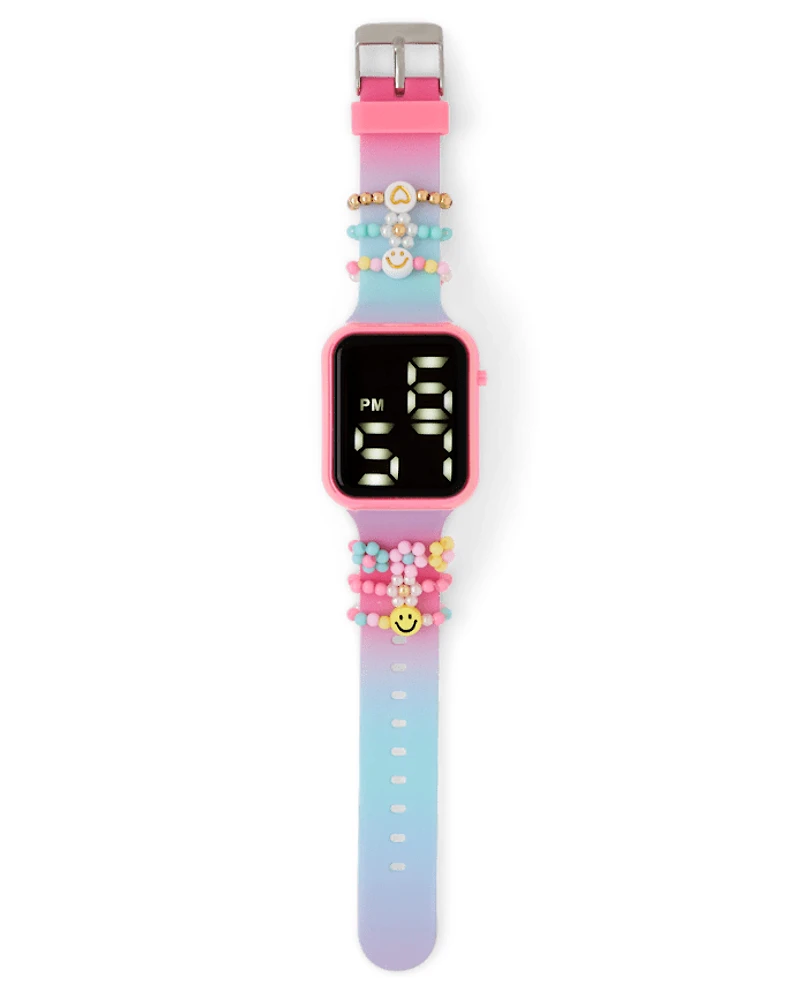 Girls Beaded Charm Digital Watch