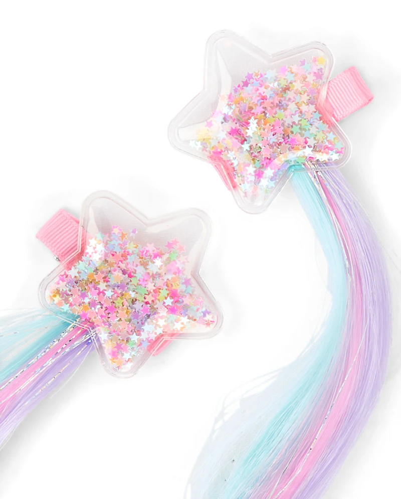 Extensions de cheveux synthétiques Shakey Star pour filles, lot de 2 pinces à cheveux