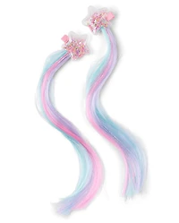 Girls Shakey Star Faux Hair Extension Hair Clip 2-Pack
