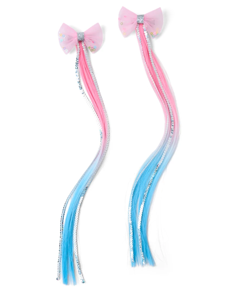 Girls Bow Hair Extension Hair Clip 2-Pack