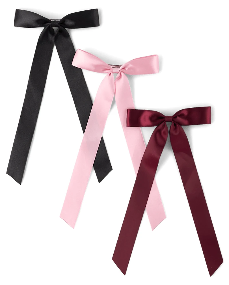 Girls Satin Bow Ribbon Hair Clip 3-Pack