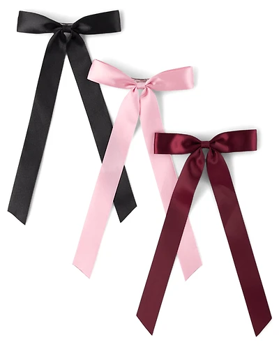 Girls Satin Bow Ribbon Hair Clip 3-Pack