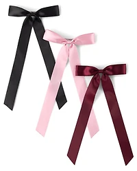 Girls Satin Bow Ribbon Hair Clip 3-Pack