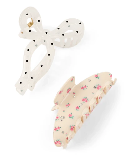 Girls Polka Dot Bow Claw Clip 2-Pack