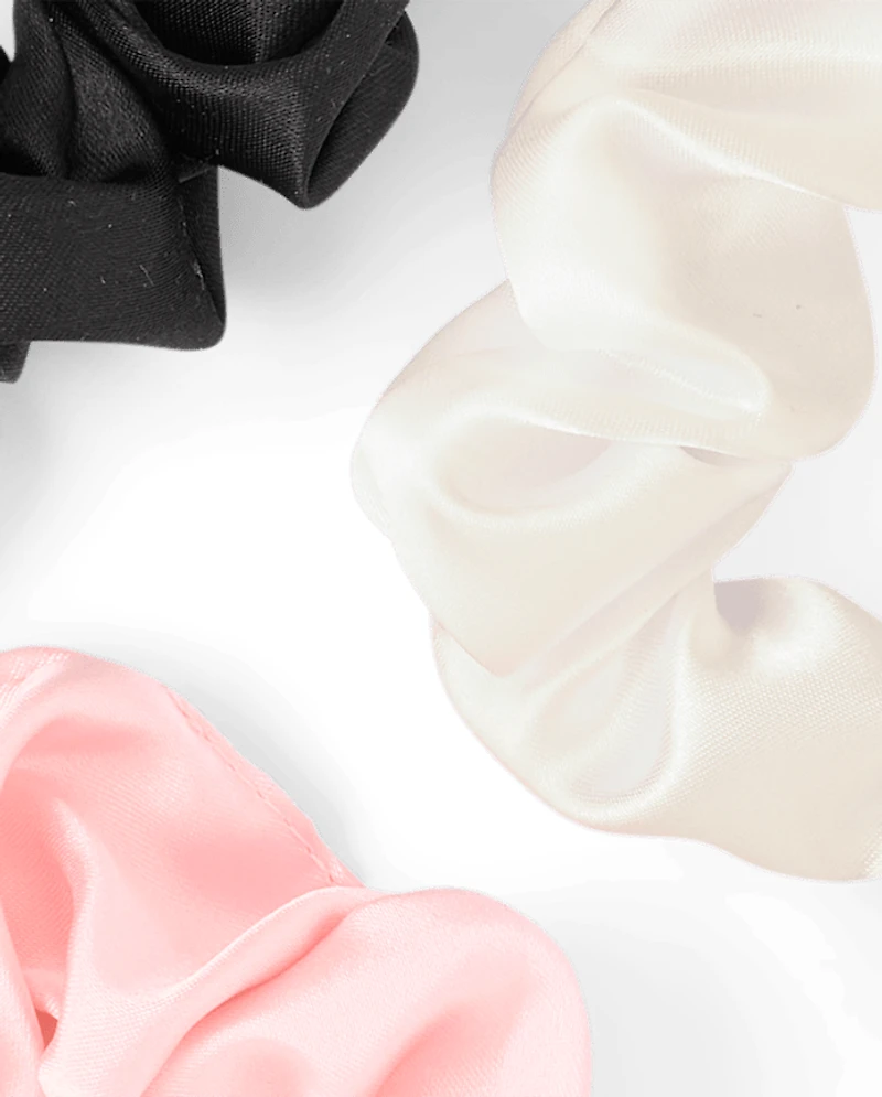 Girls Satin Heart Charm Scrunchie 3-Pack
