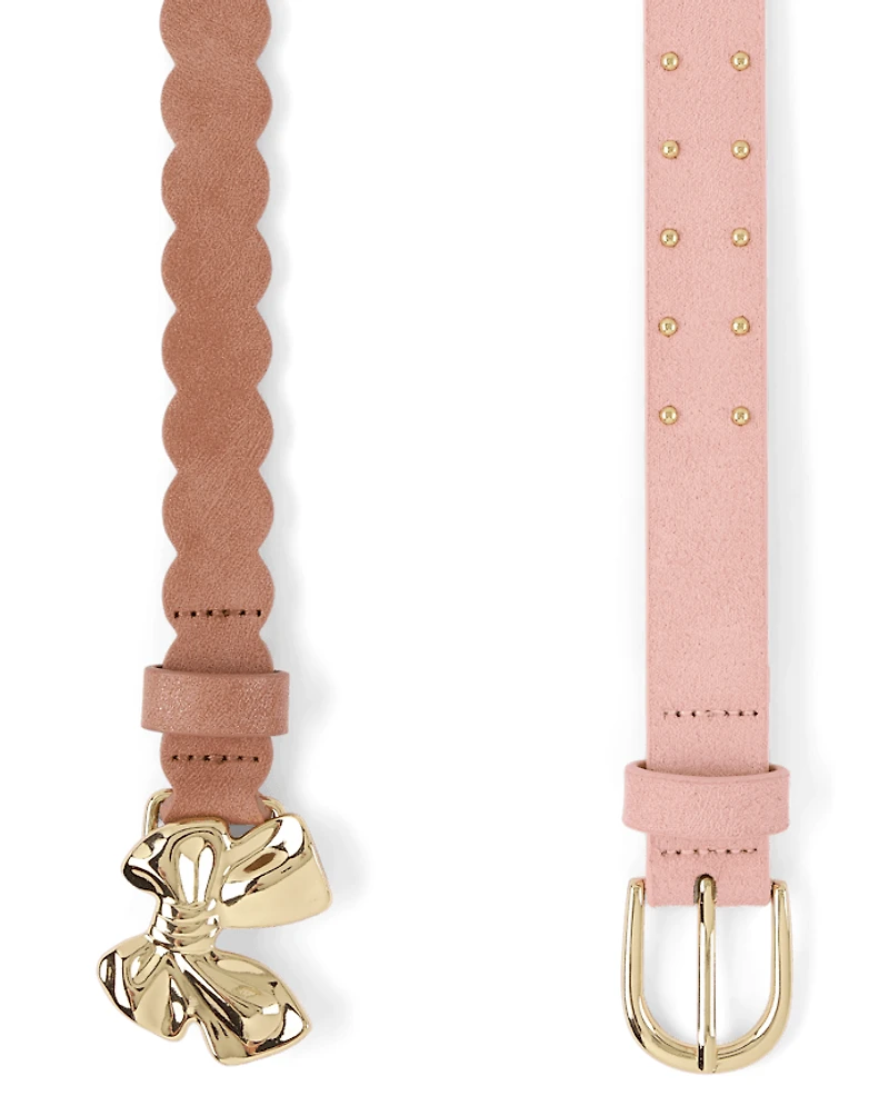 Girls Scalloped Bow Belt 2-Pack