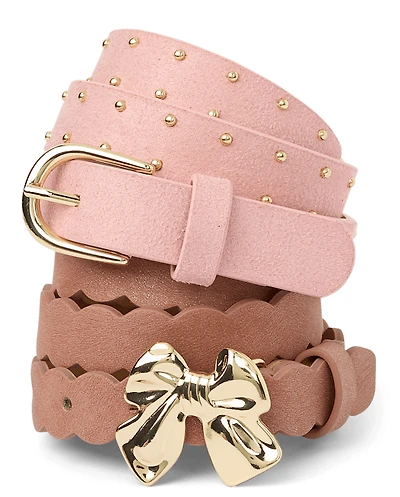 Girls Scalloped Bow Belt 2-Pack