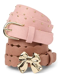 Girls Scalloped Bow Belt 2-Pack