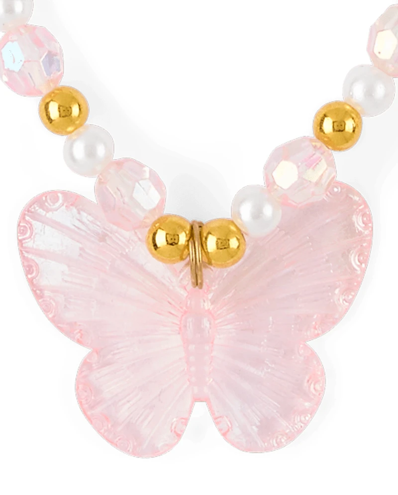 Girls Beaded Butterfly 2-Piece Jewelry Set