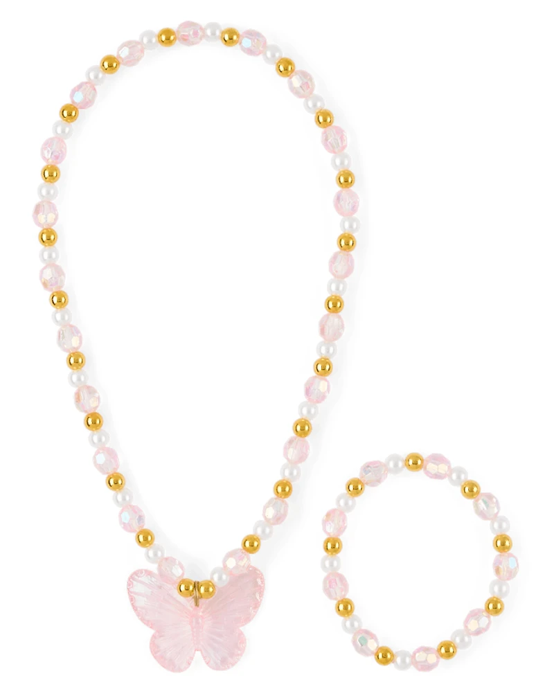 Girls Beaded Butterfly 2-Piece Jewelry Set