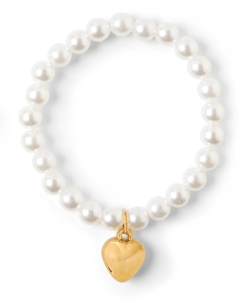 Girls Faux Pearl Beaded Heart 2-Piece Jewelry Set