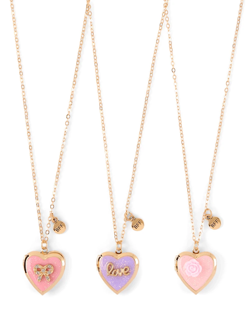 Girls Bow Locket BFF Necklace 3-Pack