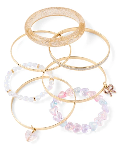 Girls Heart Bangle Bracelet 7-Pack