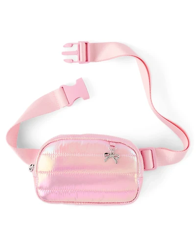 Girls Iridescent Bow Quilted Belt Bag