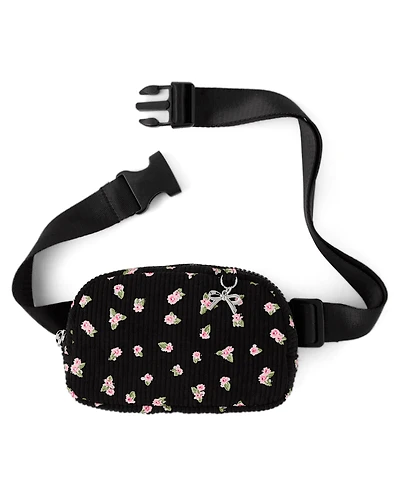 Girls Floral Corduroy Belt Bag