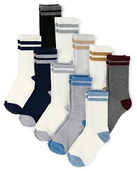 Boys Striped Crew Socks 10-Pack