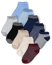 Toddler Boys Striped Ankle Socks 10-Pack