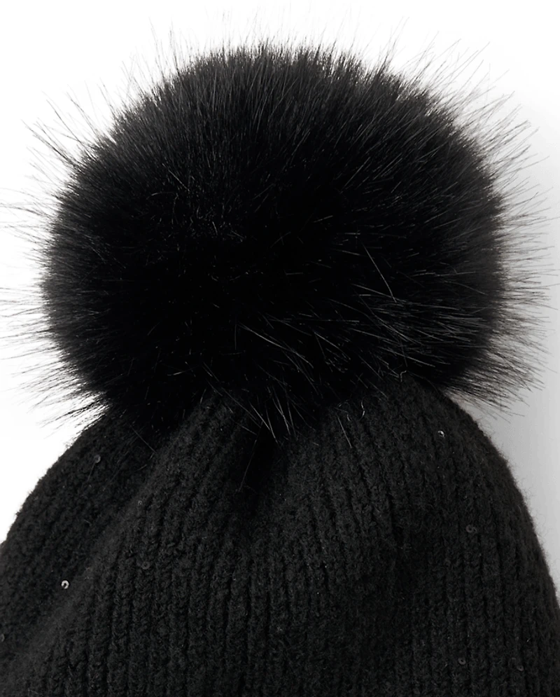 Girls Embroidered Sequin Beanie