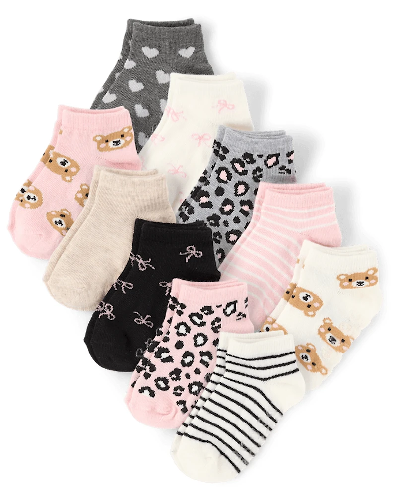 Girls Leopard Ankle Socks 10-Pack
